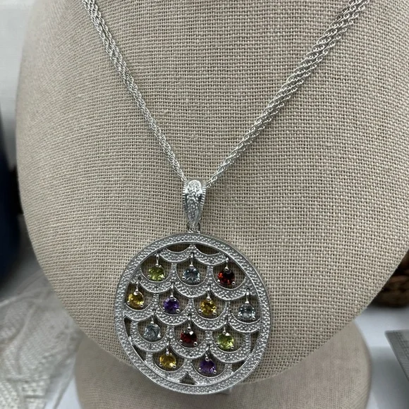 Ross-Simons Sterling Silver Multi-Gemstone Necklace – Vintage Statement Piece - Picture 13 of 17